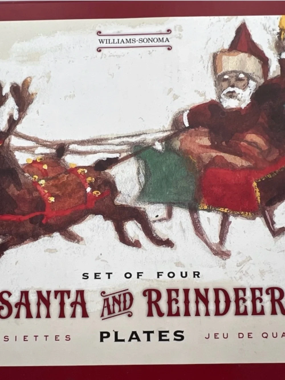 WILLIAMS SONOMA SET OF 4 SANTA + REINDEER PLATES